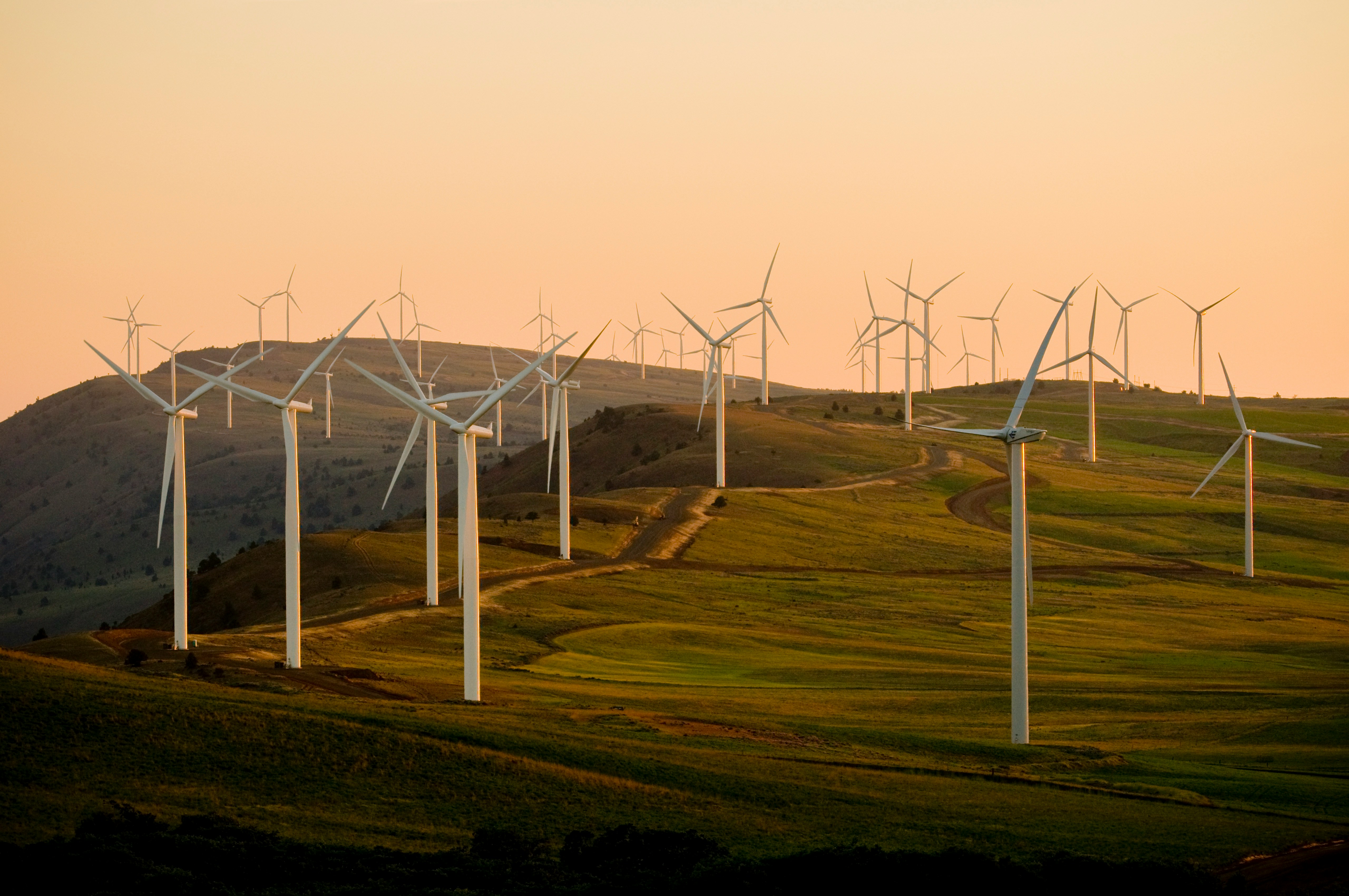 Wind turbines generating power on an open plain